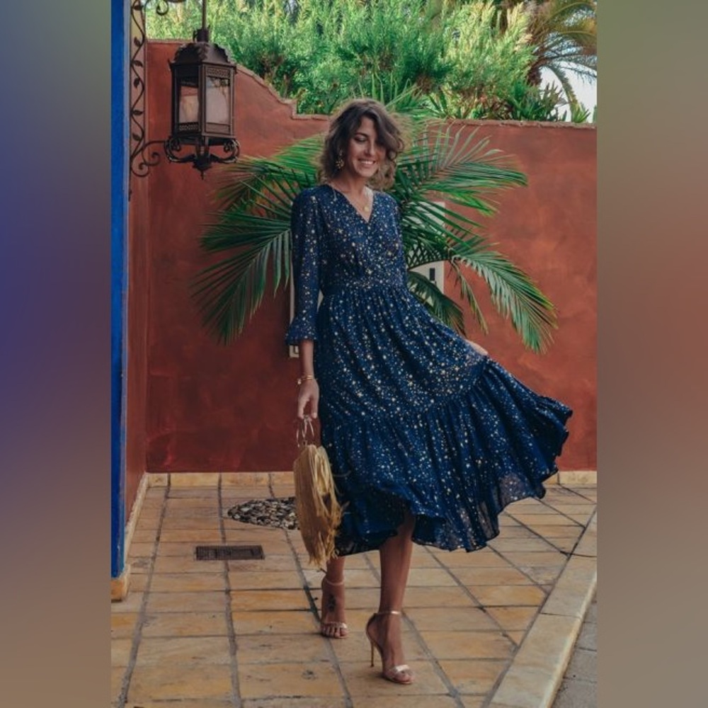 Chicwish glory of love star print tiered vneck maxi dress